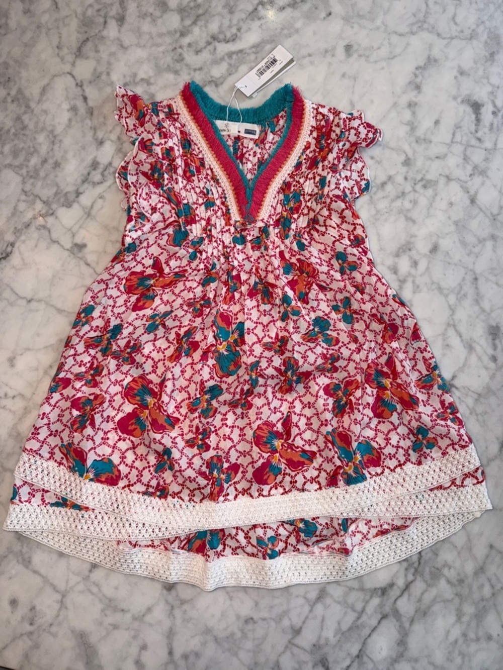 NWT POUPETTE ST BARTH X VILEBREQUIN Floral Crochet Trim Sundress/Coverup 4Y
